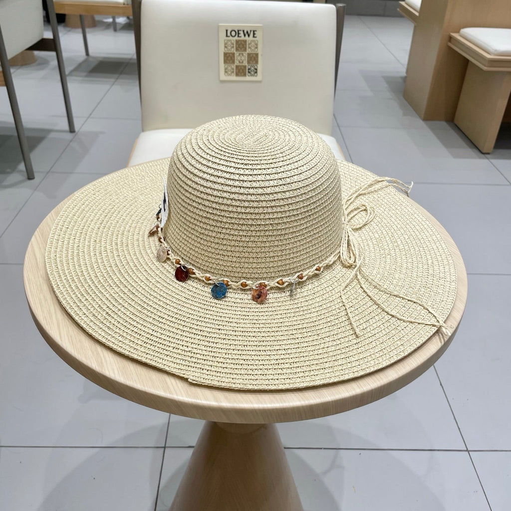 CELINE WIDE BRIM HAT MODEL 652185 IN BEIGE WOVEN STRAW