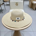 CELINE WIDE BRIM HAT MODEL 652185 IN BEIGE WOVEN STRAW