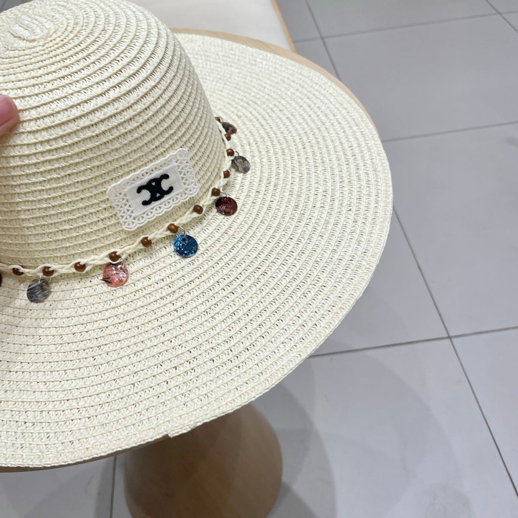 CELINE WIDE BRIM HAT MODEL 652186 IN WHITE WOVEN STRAW