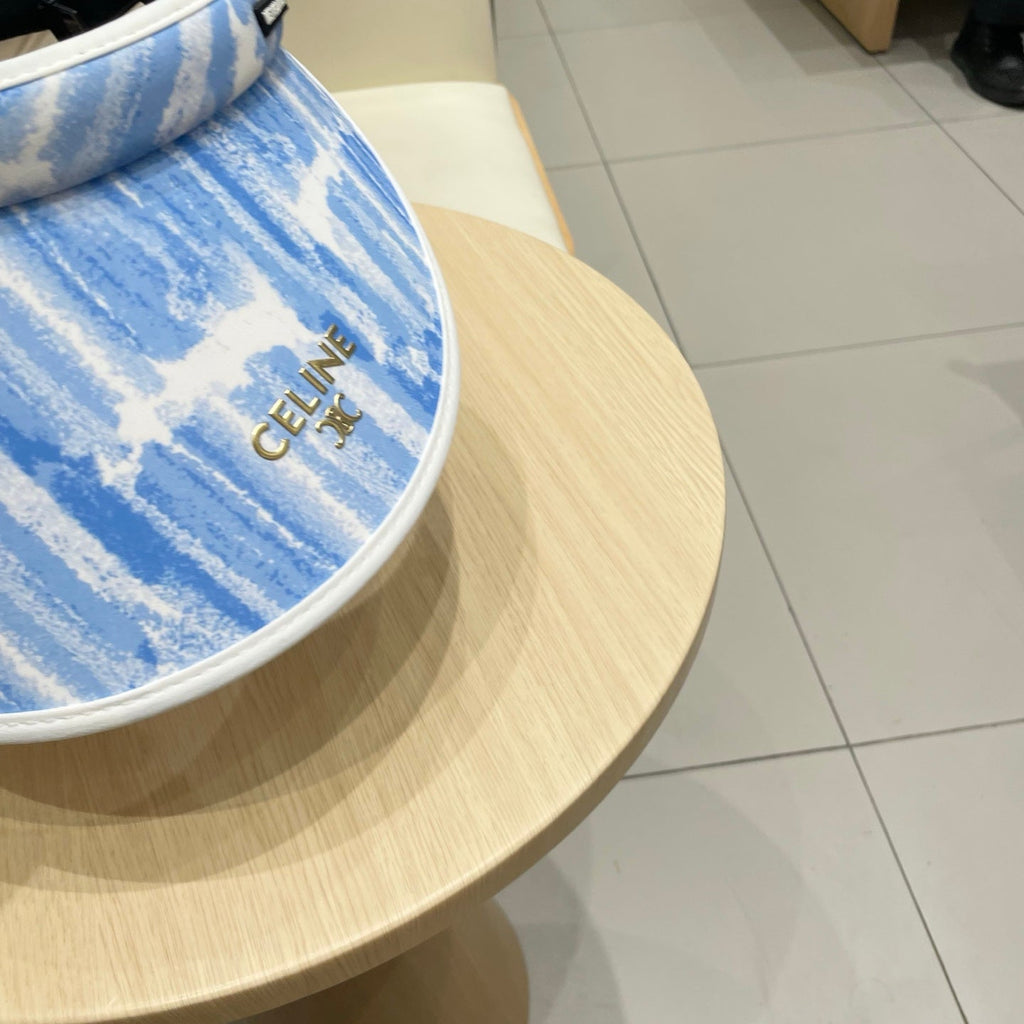 CELINE VISOR HAT MODEL 652201 IN BLUE AND WHITE FABRIC