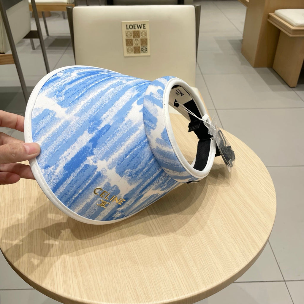 CELINE VISOR HAT MODEL 652201 IN BLUE AND WHITE FABRIC