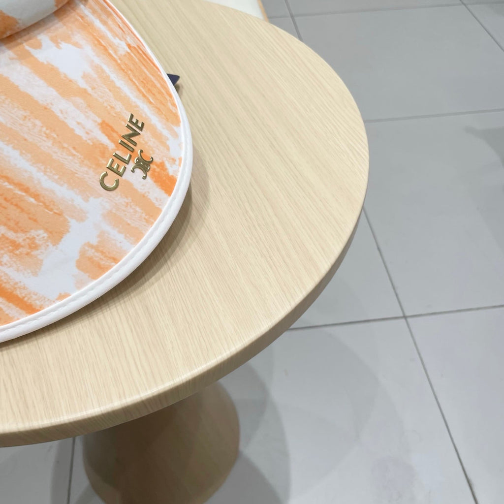 CELINE VISOR HAT MODEL 652202 IN ORANGE AND WHITE FABRIC