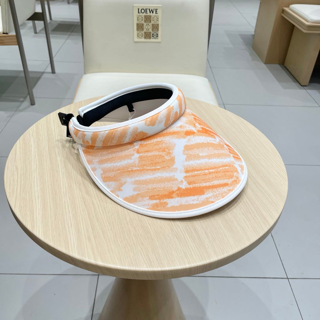CELINE VISOR HAT MODEL 652202 IN ORANGE AND WHITE FABRIC
