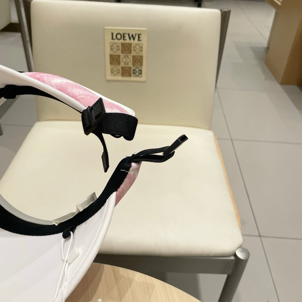 CELINE VISOR HAT MODEL 652203 IN PINK AND WHITE FABRIC