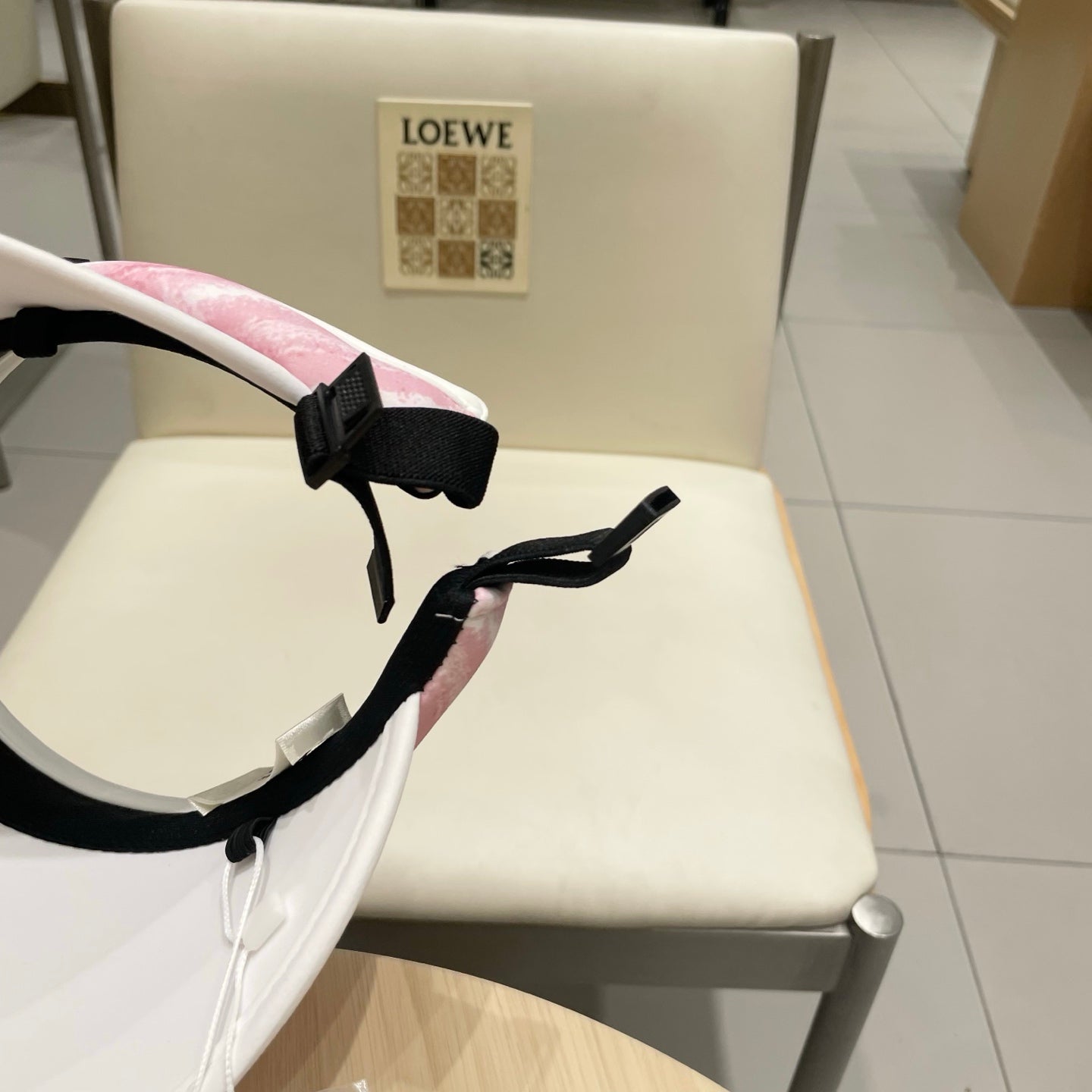CELINE VISOR HAT MODEL 652203 IN PINK AND WHITE FABRIC