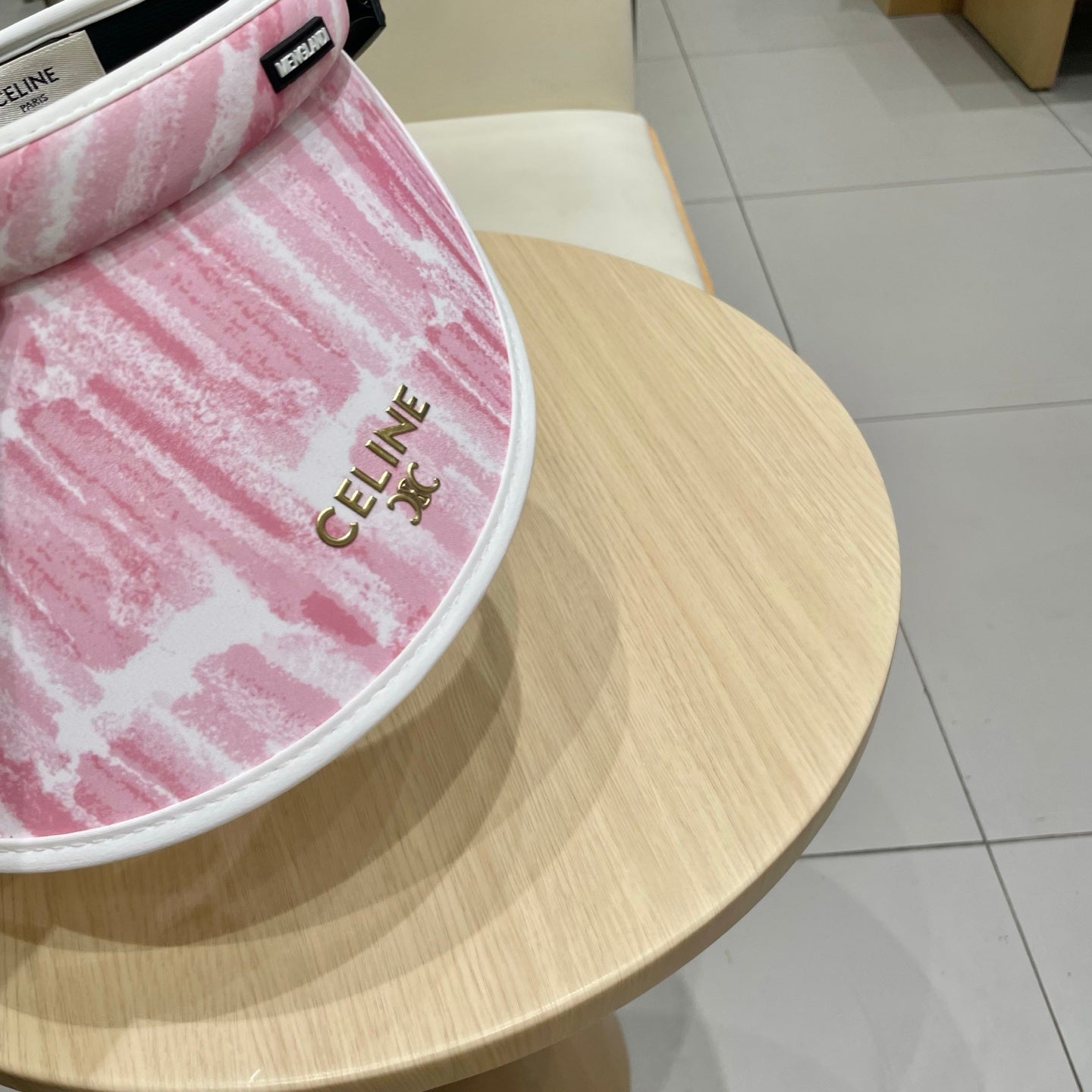 CELINE VISOR HAT MODEL 652203 IN PINK AND WHITE FABRIC