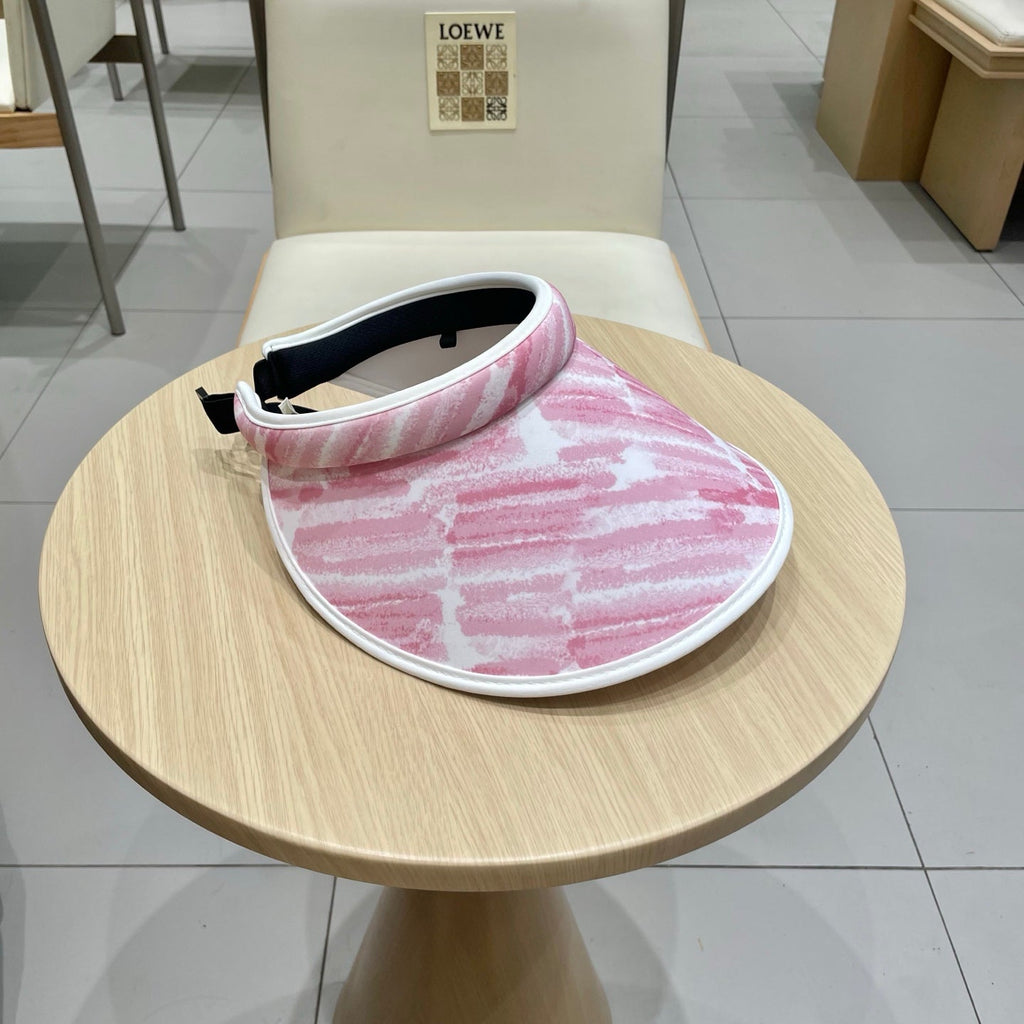 CELINE VISOR HAT MODEL 652203 IN PINK AND WHITE FABRIC