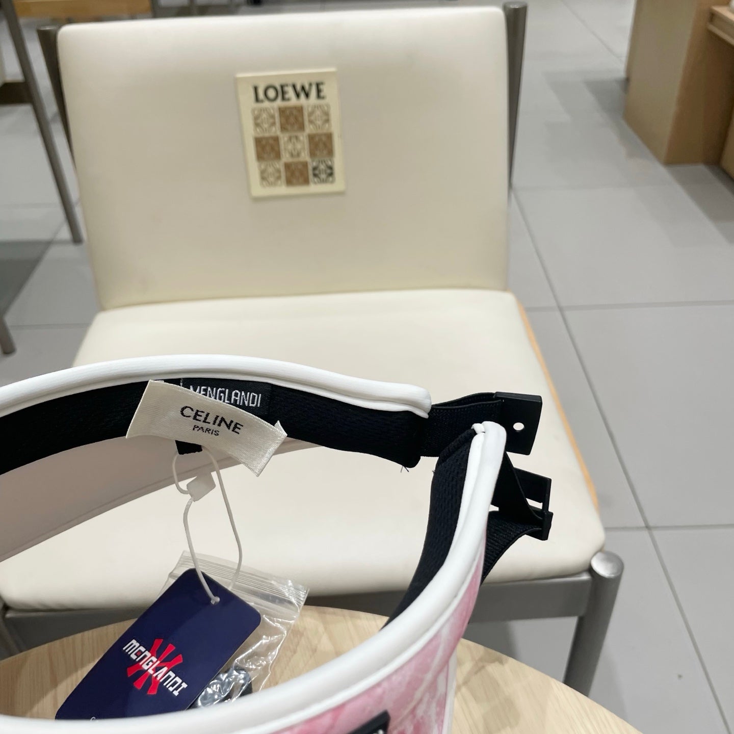 CELINE VISOR HAT MODEL 652203 IN PINK AND WHITE FABRIC