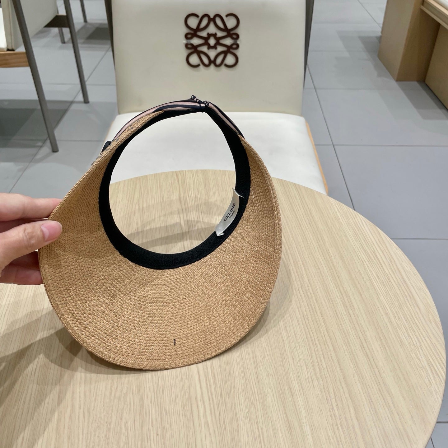 CELINE VISOR HAT MODEL 652214 IN NATURAL WOVEN STRAW