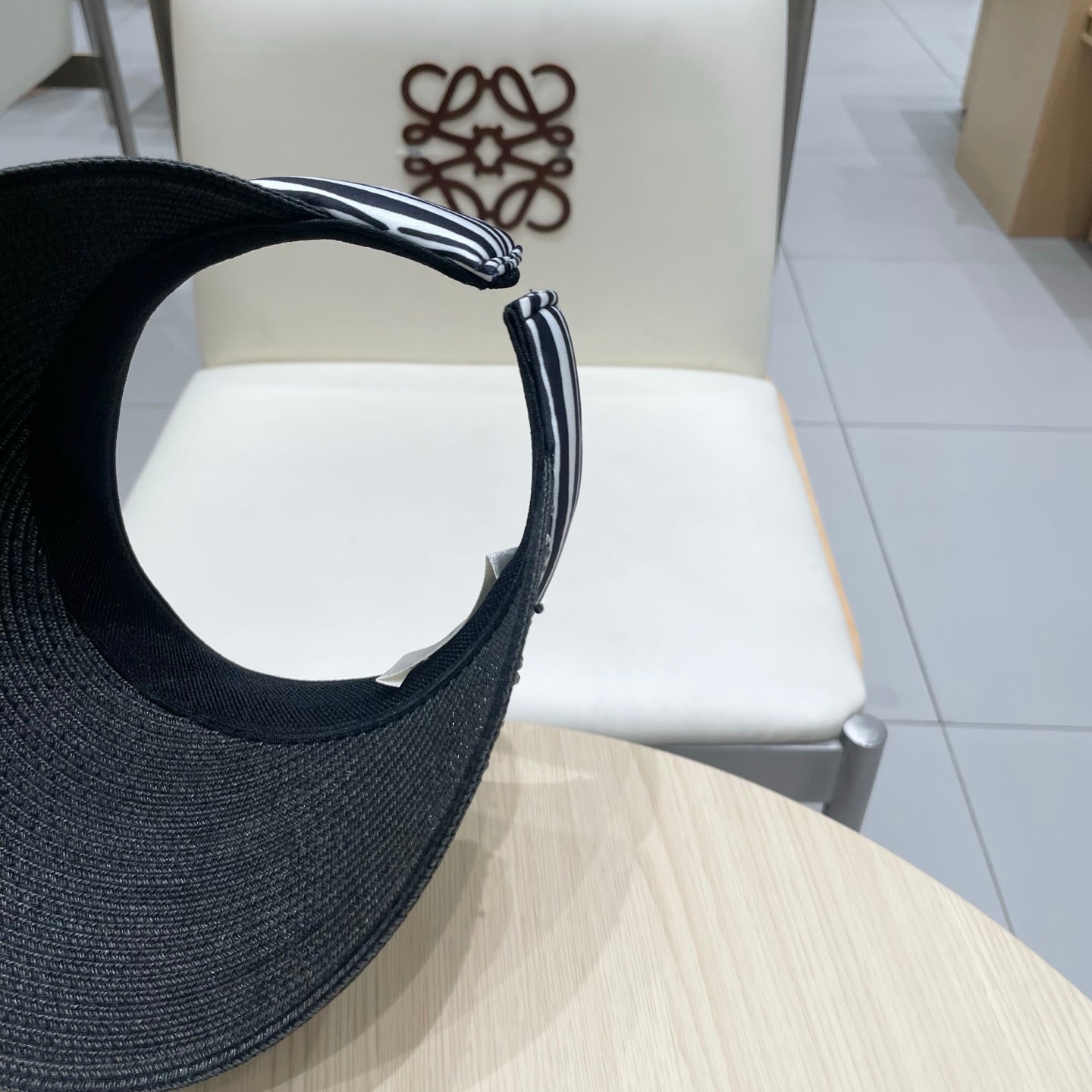 CELINE VISOR HAT MODEL 652215 IN BLACK WOVEN STRAW