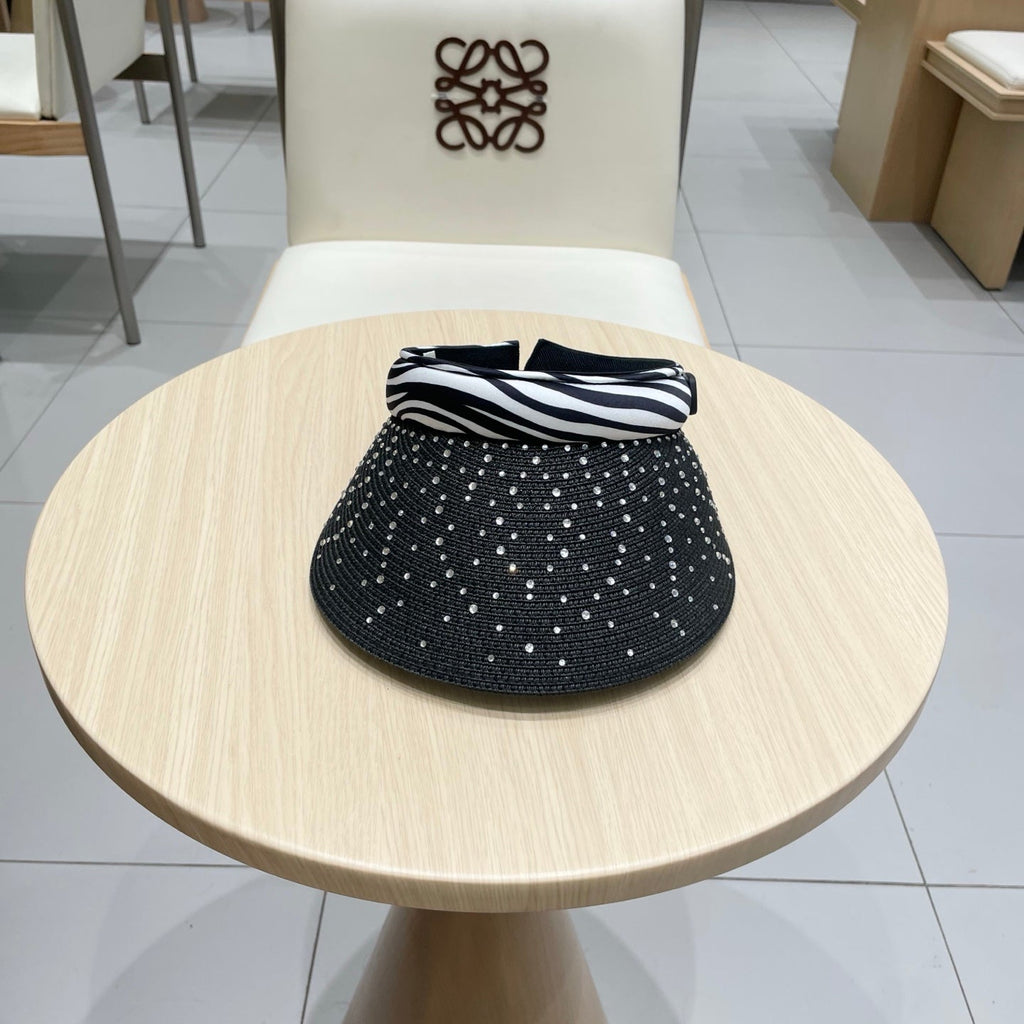 CELINE VISOR HAT MODEL 652215 IN BLACK WOVEN STRAW