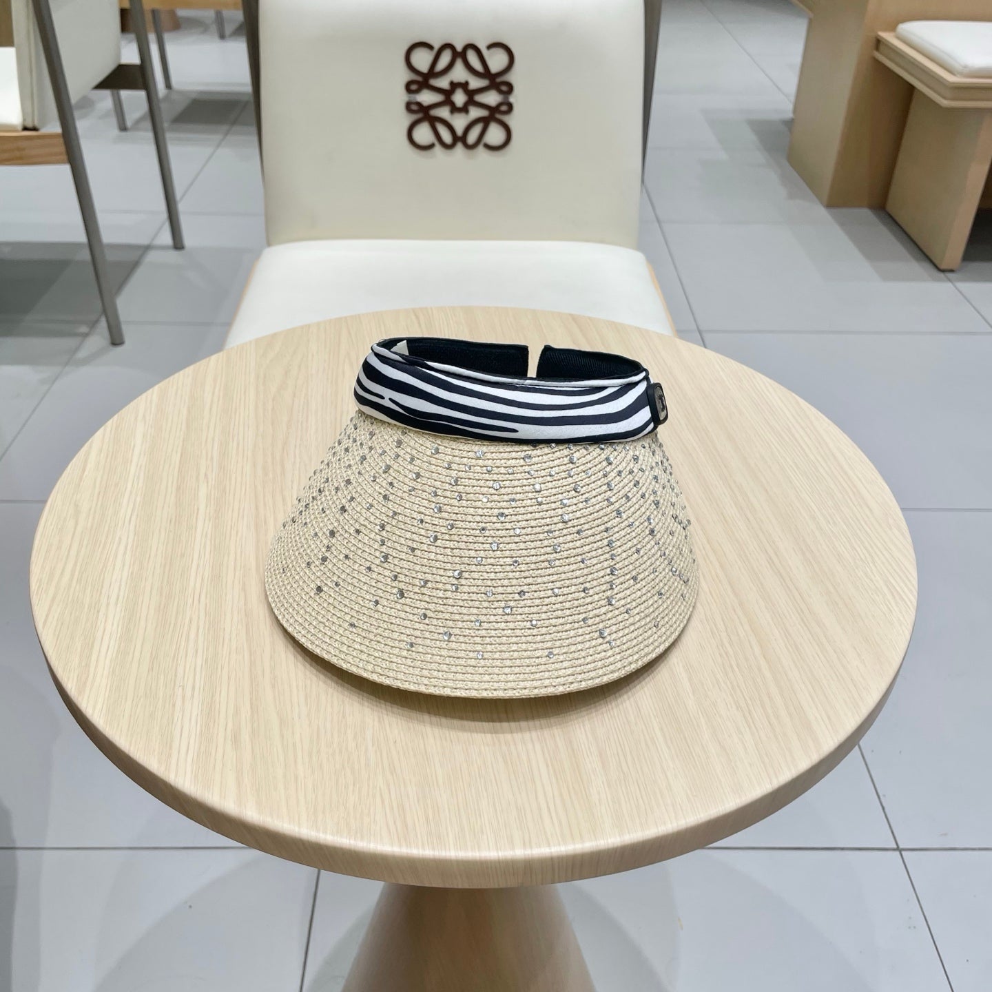 CELINE VISOR HAT MODEL 652216 IN BEIGE WOVEN STRAW
