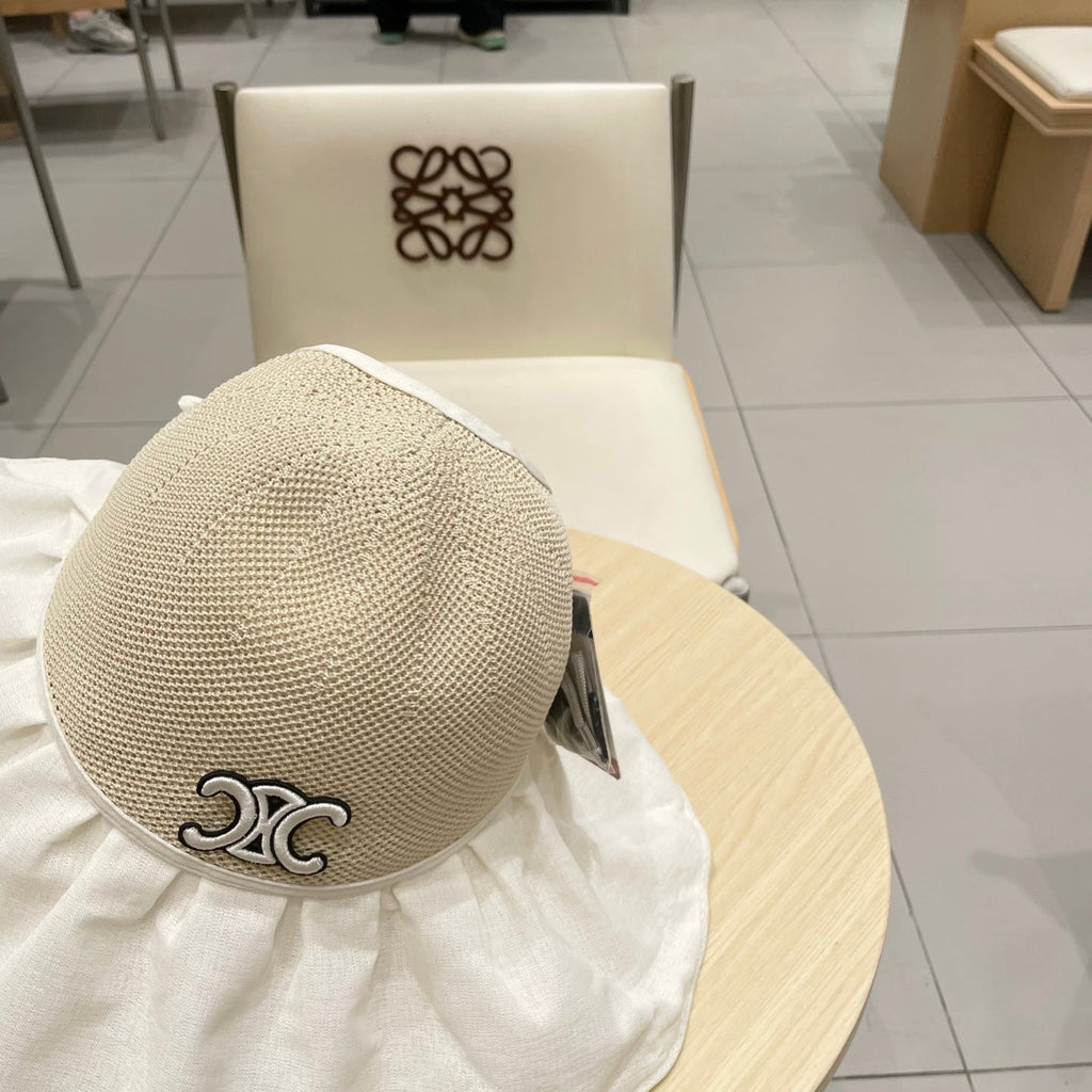 CELINE WIDE BRIM HALF HEAD HAT MODEL 650677 IN BEIGE MESH FABRIC