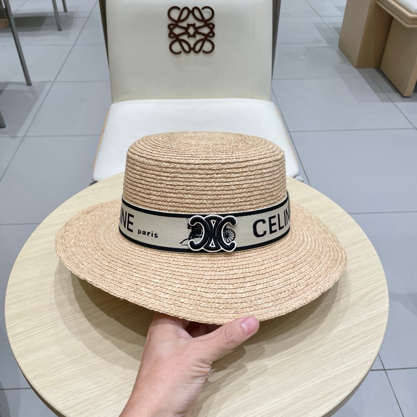 CELINE WIDE BRIM HAT MODEL 652231 IN NATURAL WOVEN STRAW