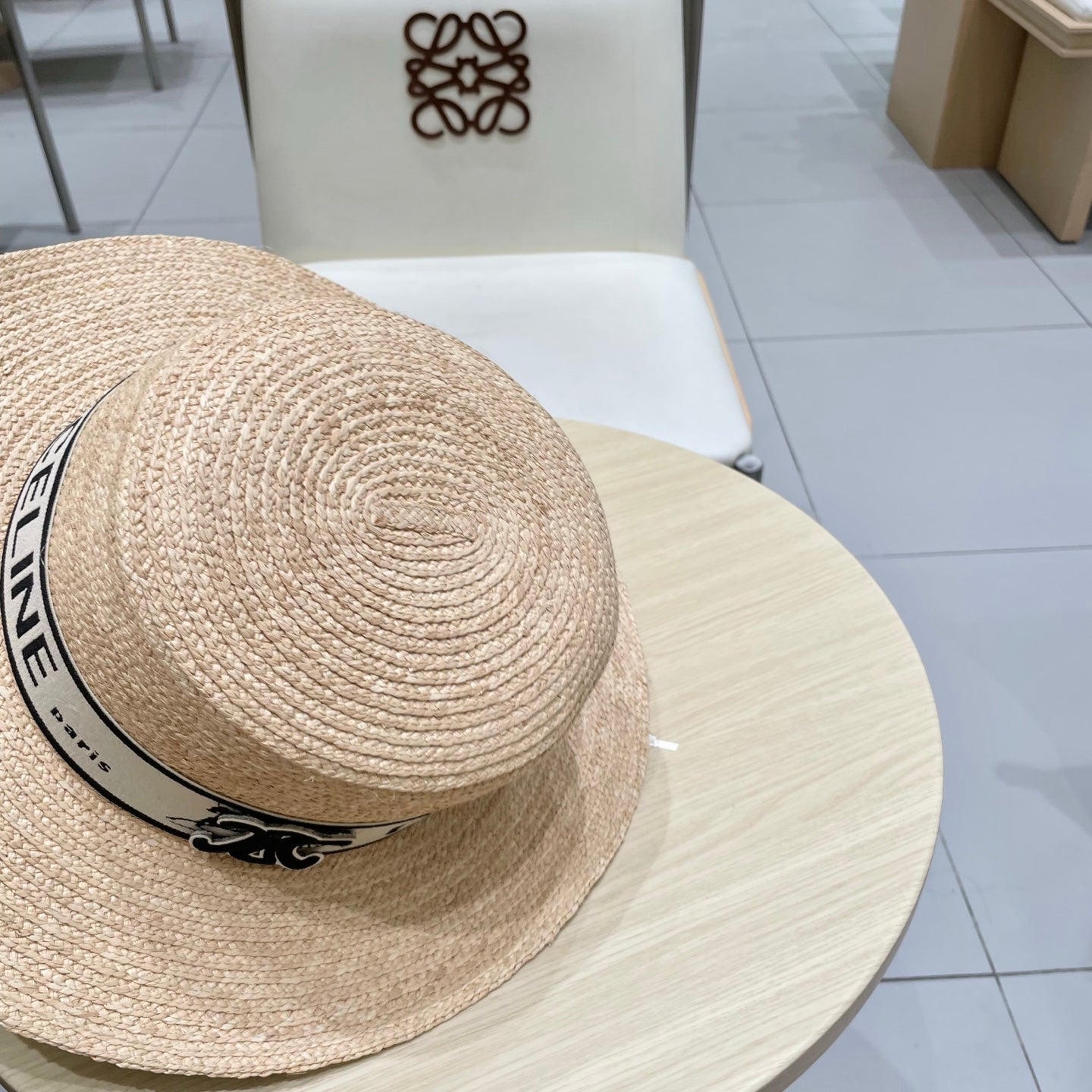CELINE WIDE BRIM HAT MODEL 652231 IN NATURAL WOVEN STRAW