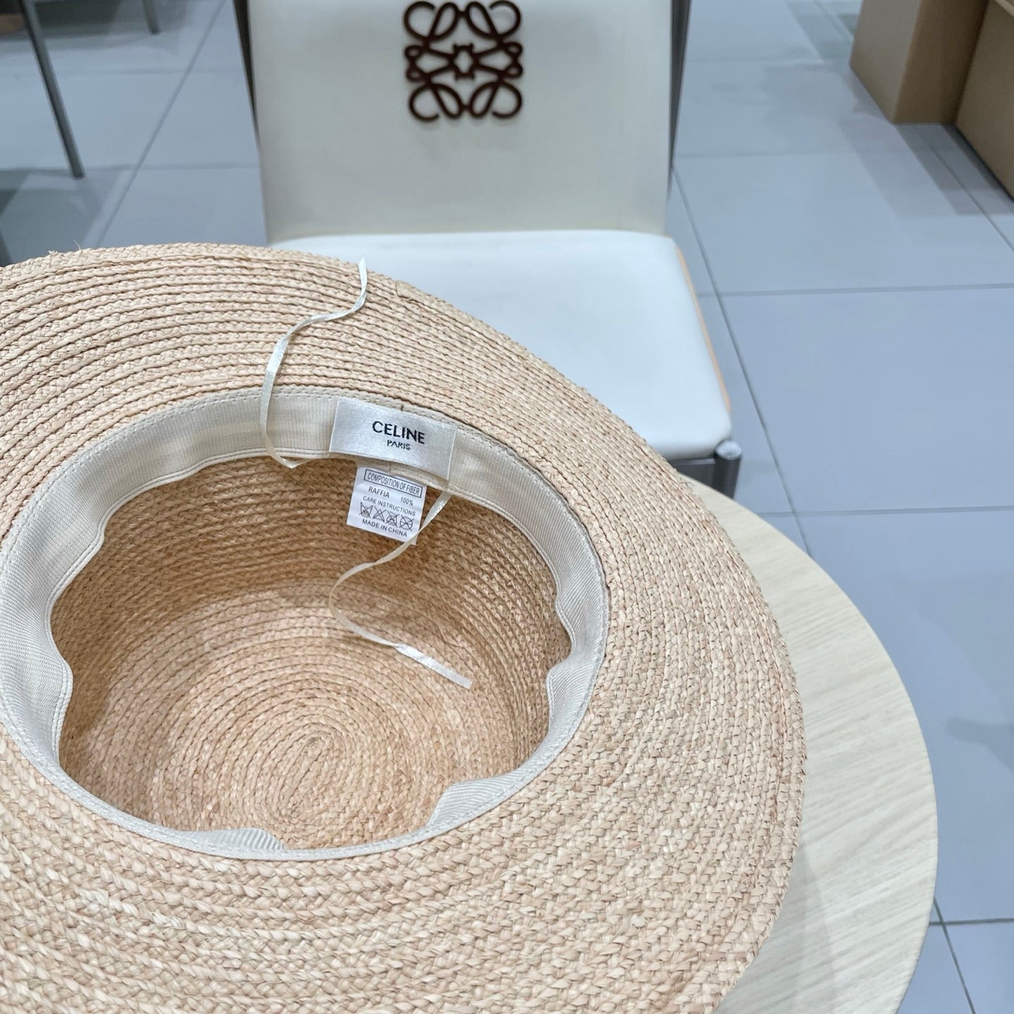 CELINE WIDE BRIM HAT MODEL 652231 IN NATURAL WOVEN STRAW