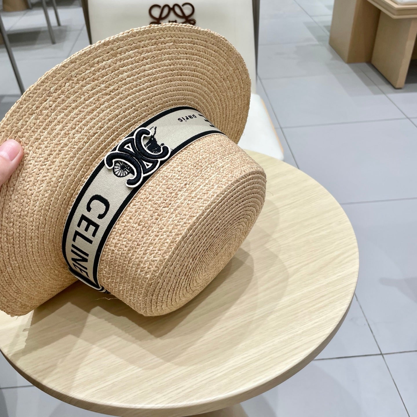 CELINE WIDE BRIM HAT MODEL 652231 IN NATURAL WOVEN STRAW