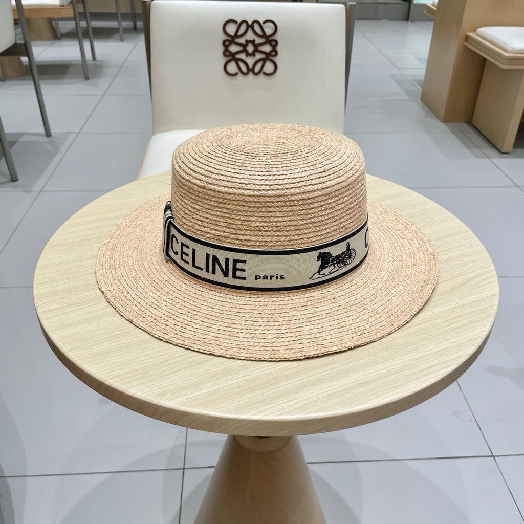 CELINE WIDE BRIM HAT MODEL 652231 IN NATURAL WOVEN STRAW