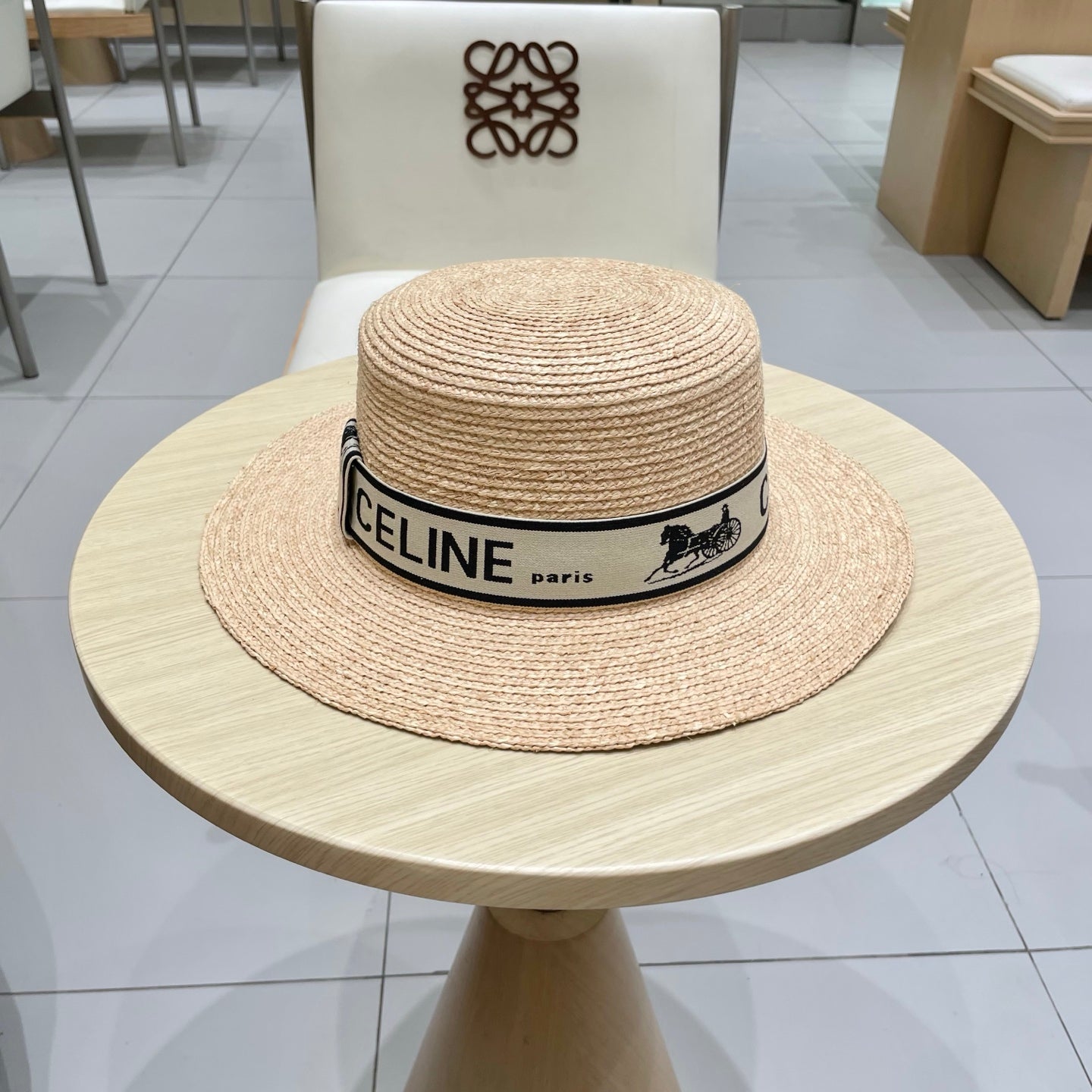 CELINE WIDE BRIM HAT MODEL 652231 IN NATURAL WOVEN STRAW