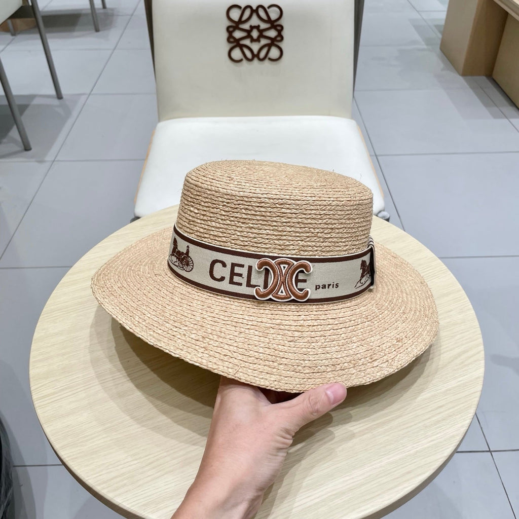 CELINE WIDE BRIM HAT MODEL 652232 IN NATURAL WOVEN STRAW