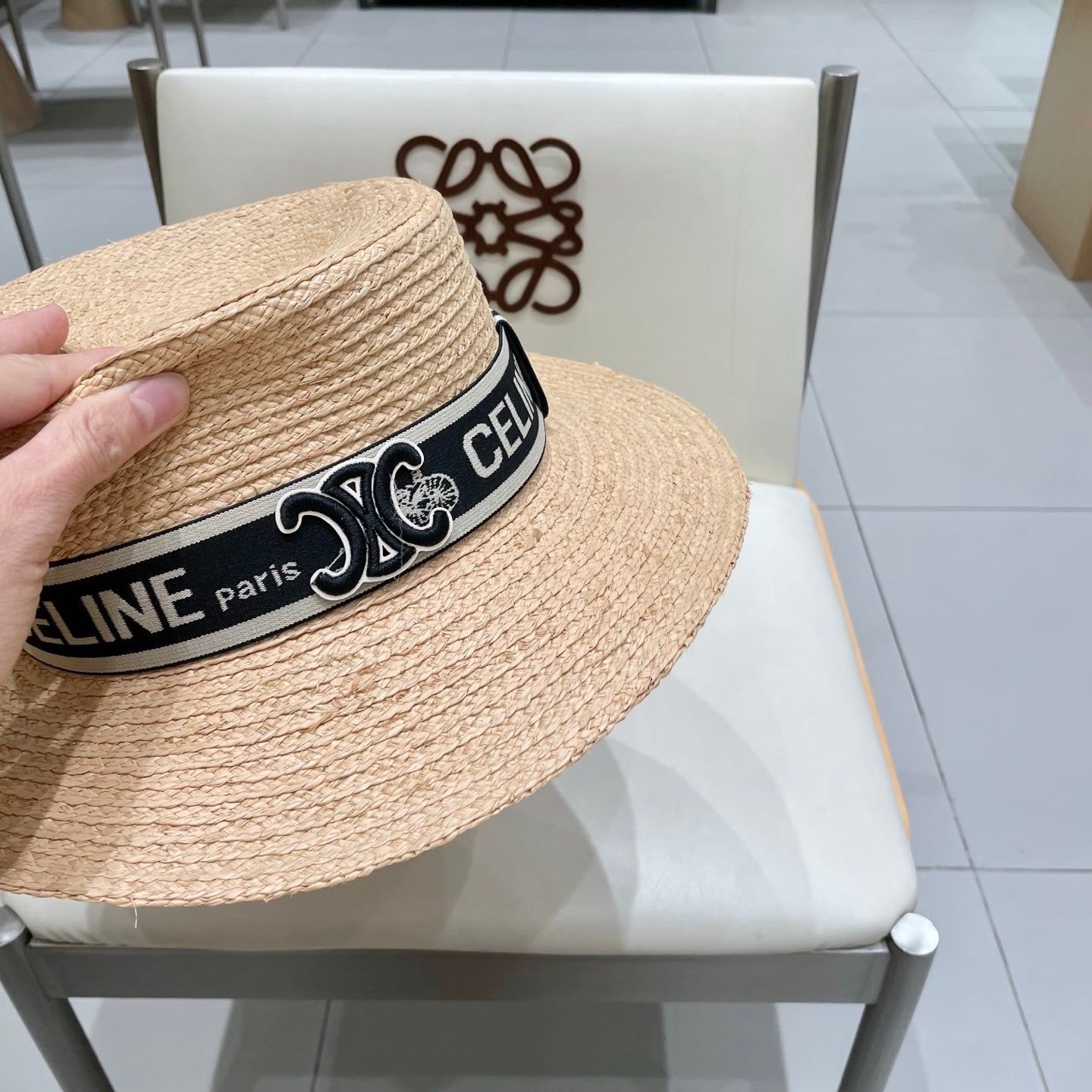 CELINE WIDE BRIM HAT MODEL 652233 IN NATURAL WOVEN STRAW