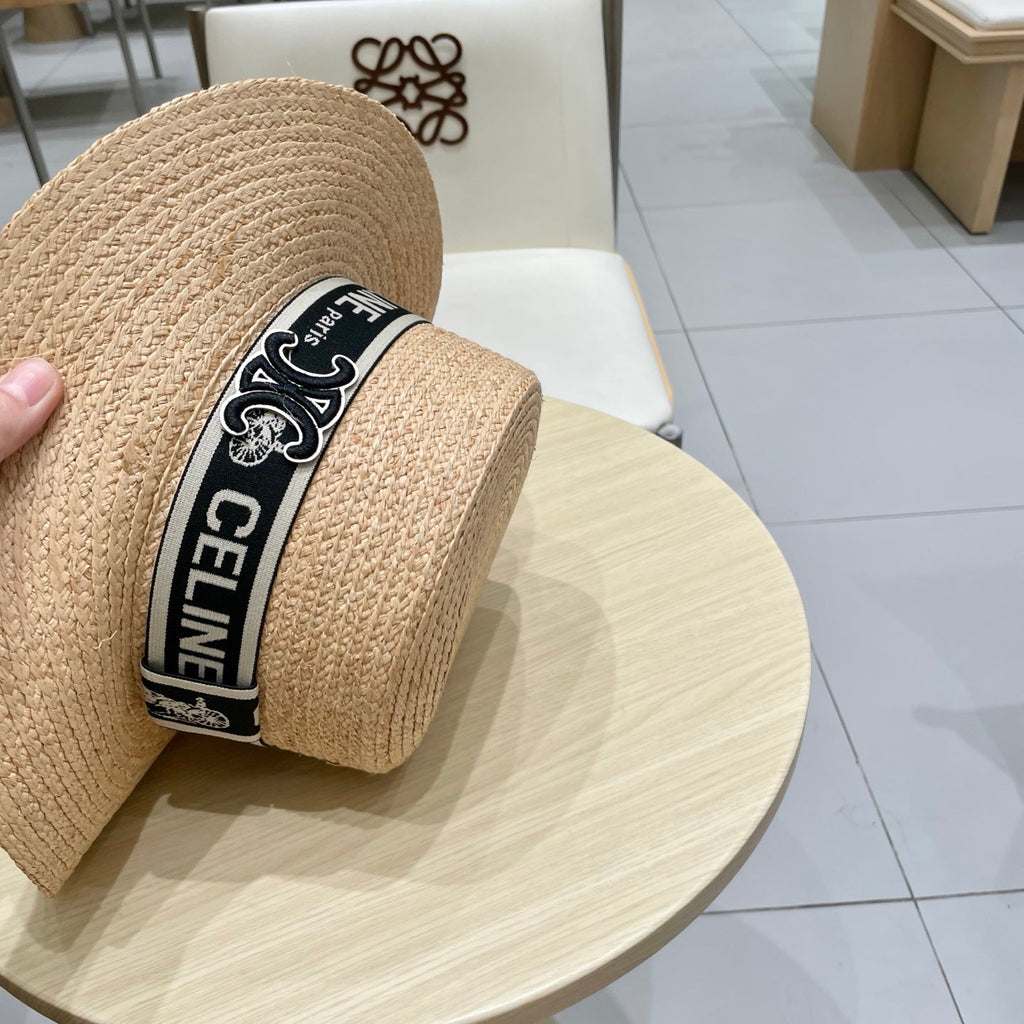 CELINE WIDE BRIM HAT MODEL 652233 IN NATURAL WOVEN STRAW