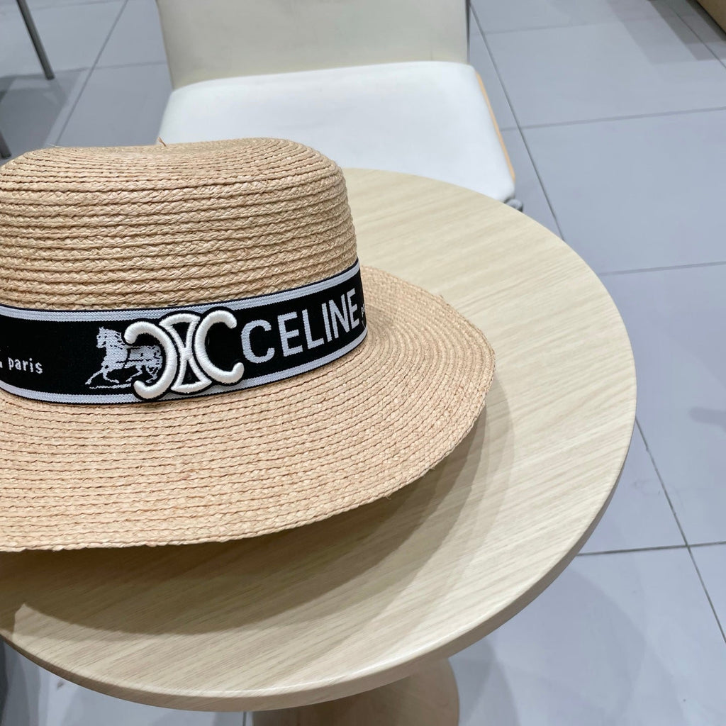 CELINE WIDE BRIM HAT MODEL 652234 IN NATURAL WOVEN STRAW