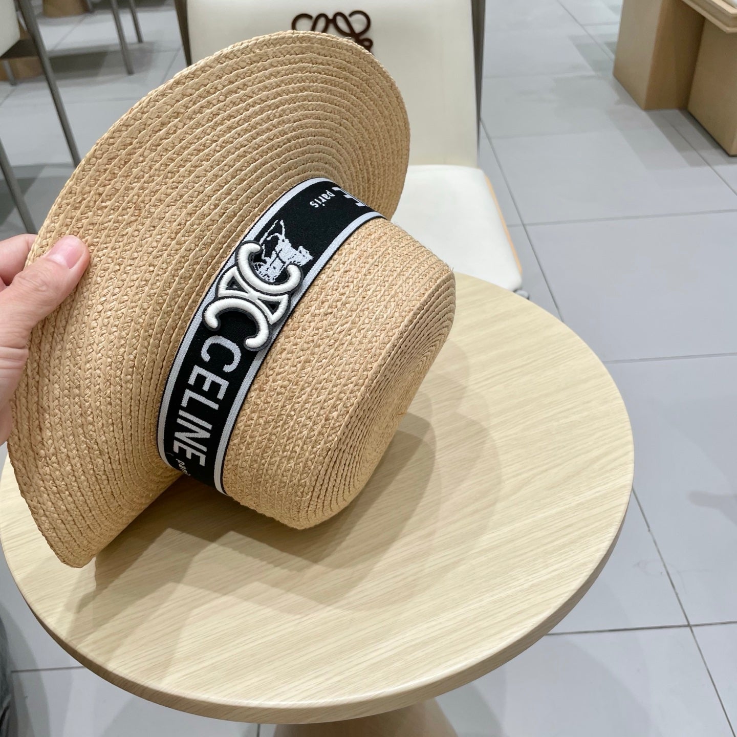 CELINE WIDE BRIM HAT MODEL 652234 IN NATURAL WOVEN STRAW