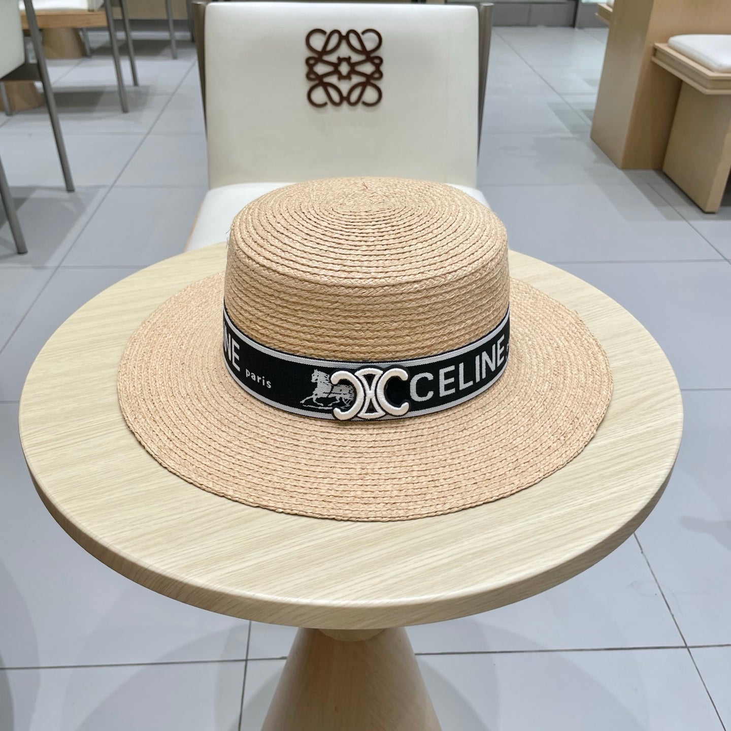 CELINE WIDE BRIM HAT MODEL 652234 IN NATURAL WOVEN STRAW