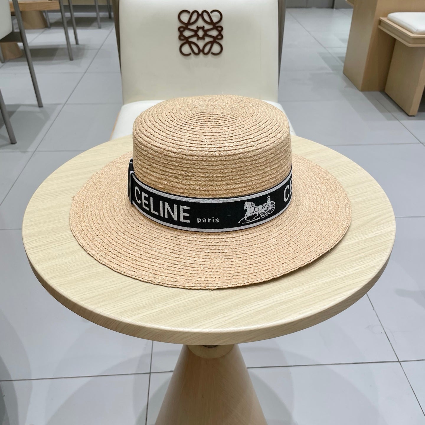 CELINE WIDE BRIM HAT MODEL 652234 IN NATURAL WOVEN STRAW