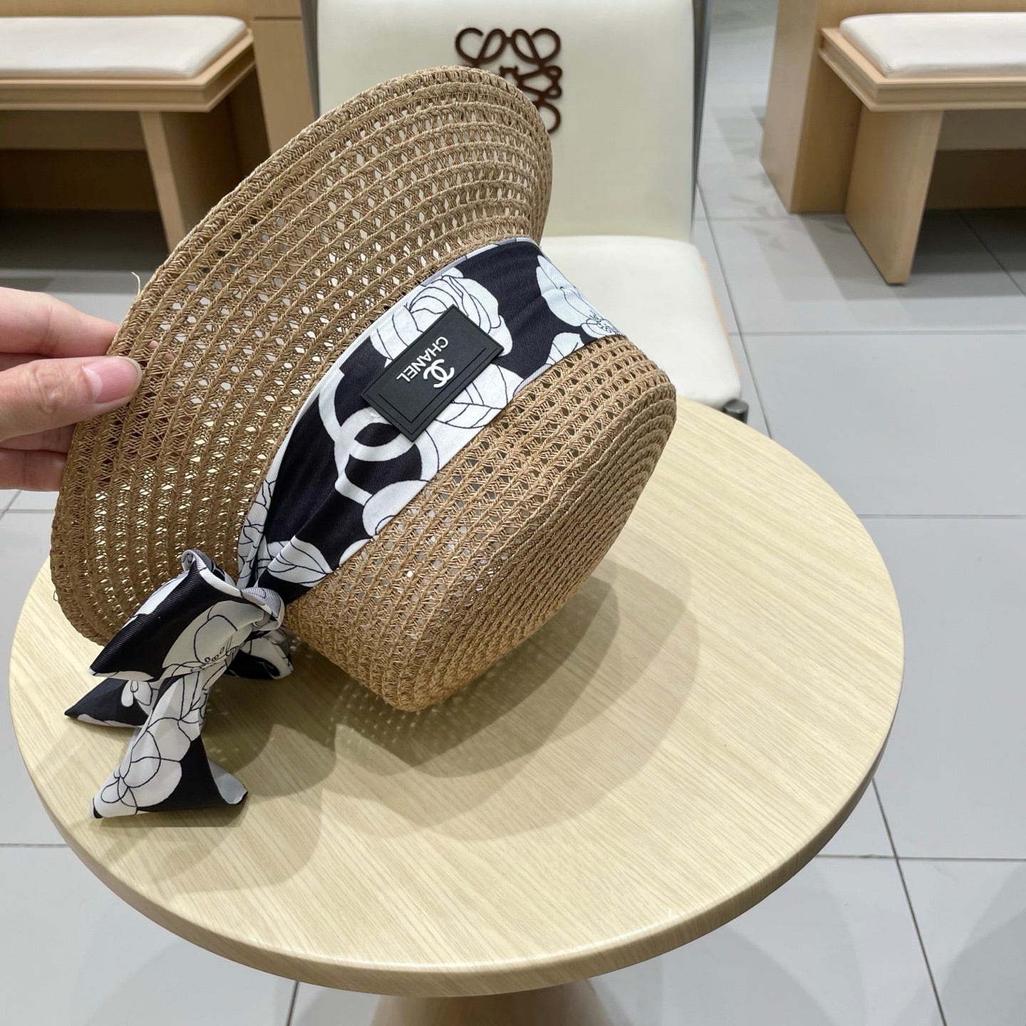 CHANEL NATURAL STRAW BUCKET HAT WITH RIBBON 672771