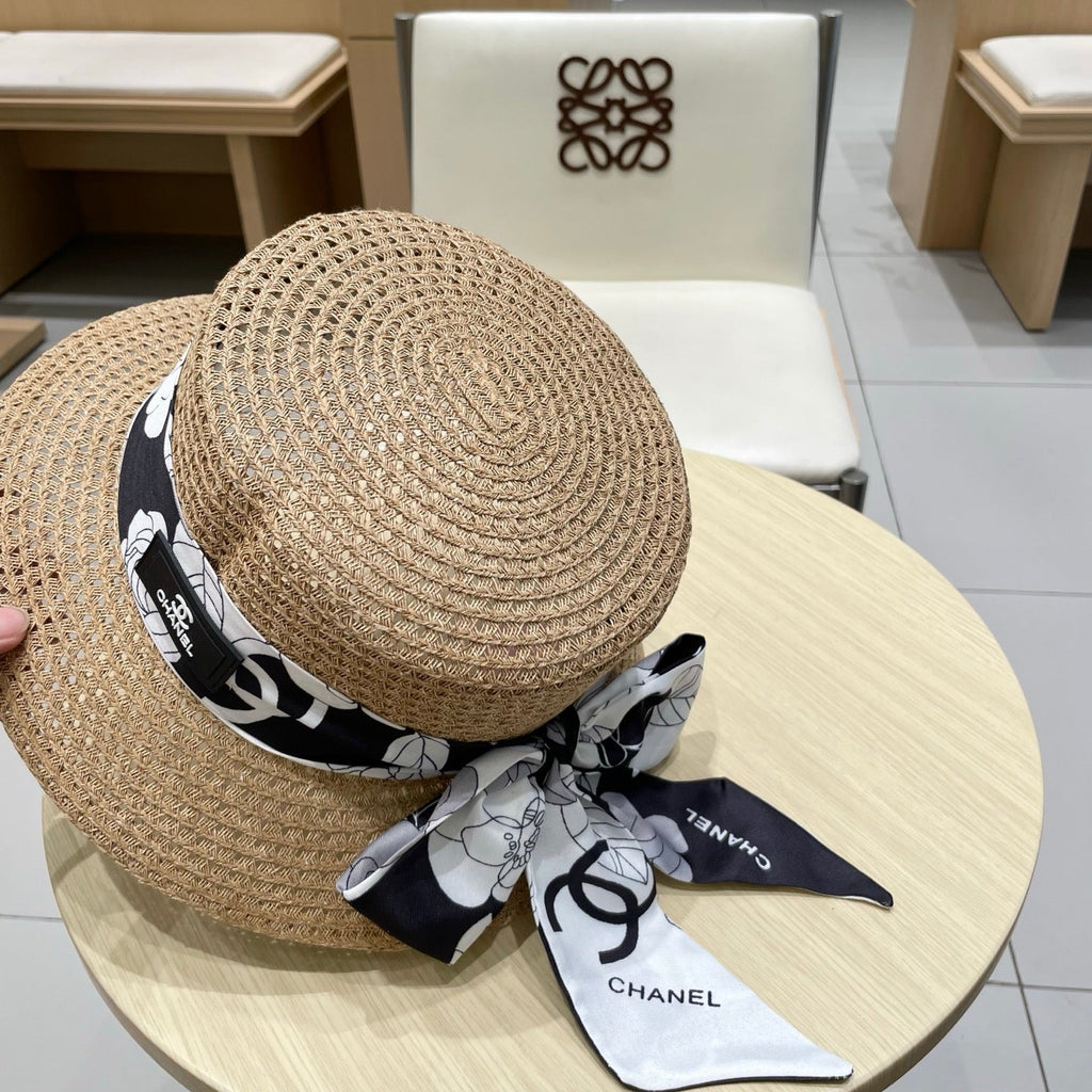 CHANEL NATURAL STRAW BUCKET HAT WITH RIBBON 672771
