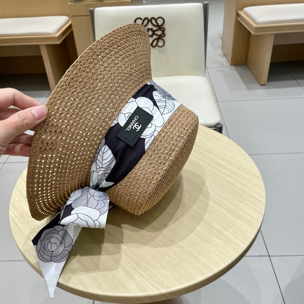 CHANEL NATURAL STRAW BUCKET HAT WITH RIBBON 672773