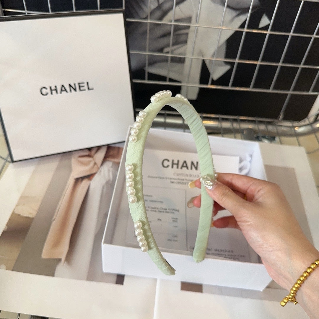 CHANEL HEADBAND GREEN PASTEL SILK 168620
