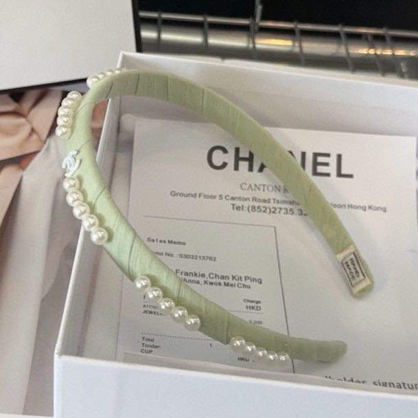 CHANEL HEADBAND GREEN PASTEL SILK 168620