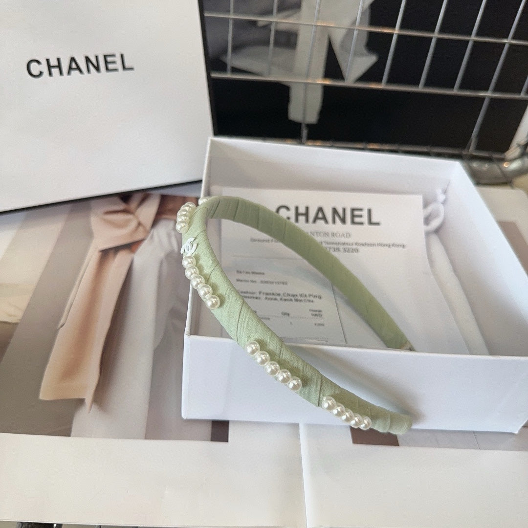 CHANEL HEADBAND GREEN PASTEL SILK 168620