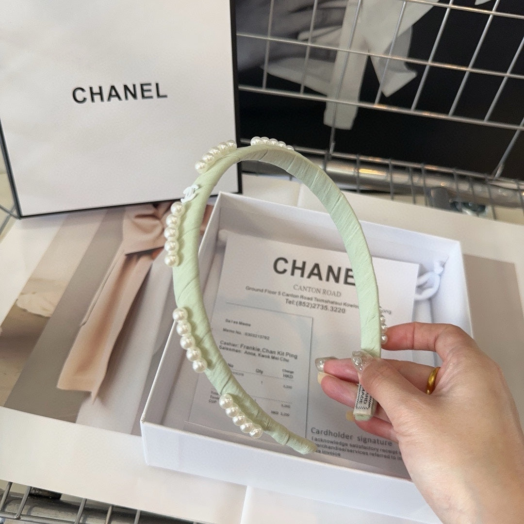 CHANEL HEADBAND GREEN PASTEL SILK 168620