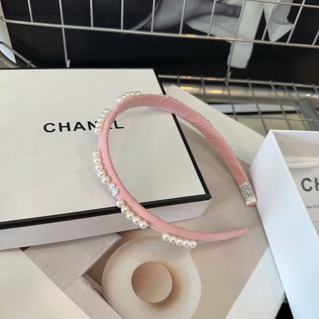 CHANEL HEADBAND BLUSH PINK SILK 168621