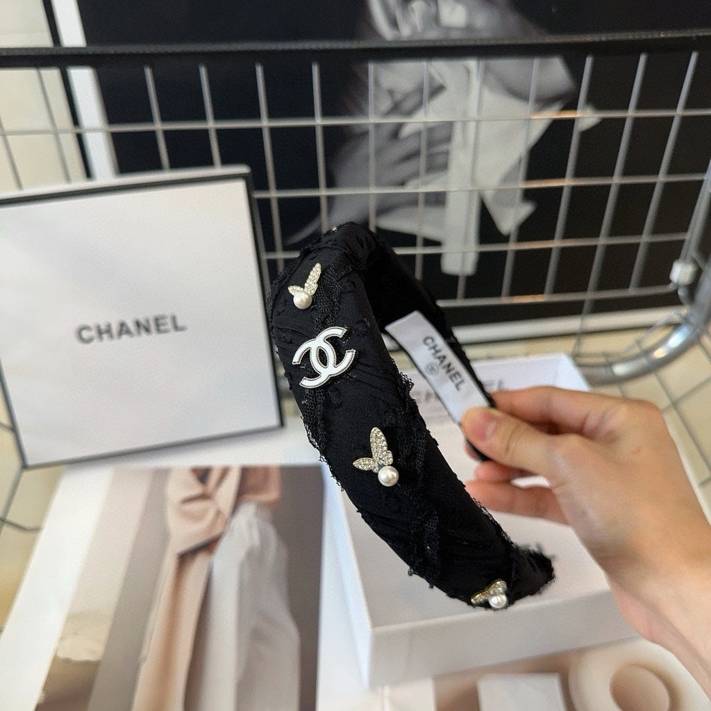 CHANEL BLACK VOILE AND FABRIC HAIRBAND WITH STICKER 410872
