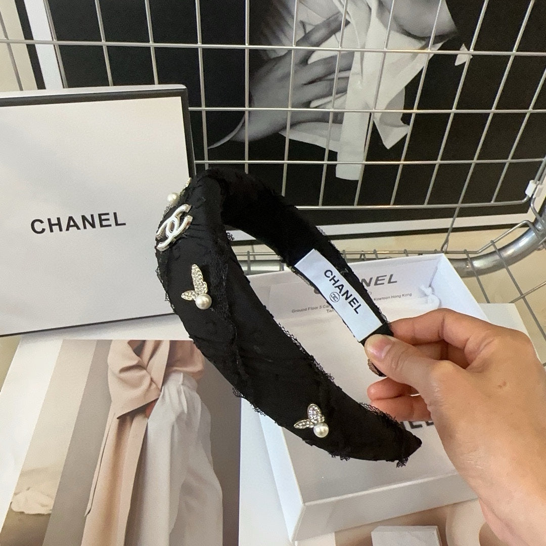CHANEL BLACK VOILE AND FABRIC HAIRBAND WITH STICKER 410872