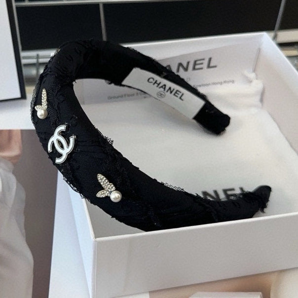 CHANEL BLACK VOILE AND FABRIC HAIRBAND WITH STICKER 410872