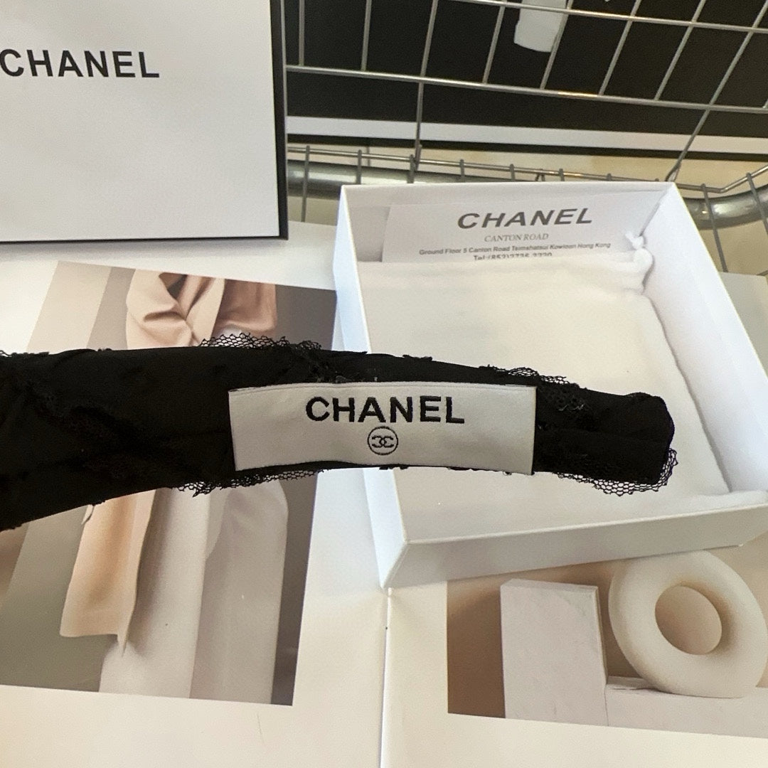 CHANEL BLACK VOILE AND FABRIC HAIRBAND WITH STICKER 410872