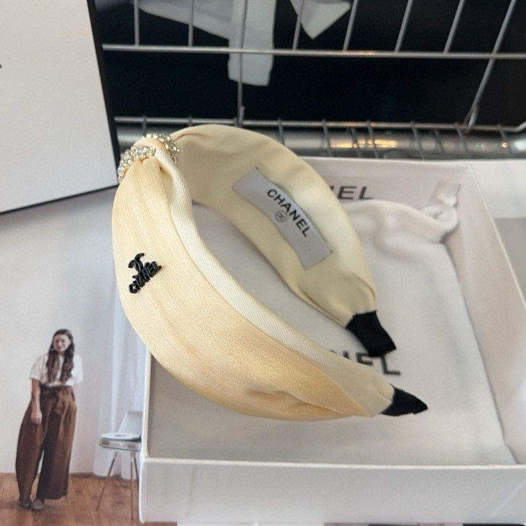 CHANEL BEIGE CREAM SILK AND FABRIC HAIRBAND 410876