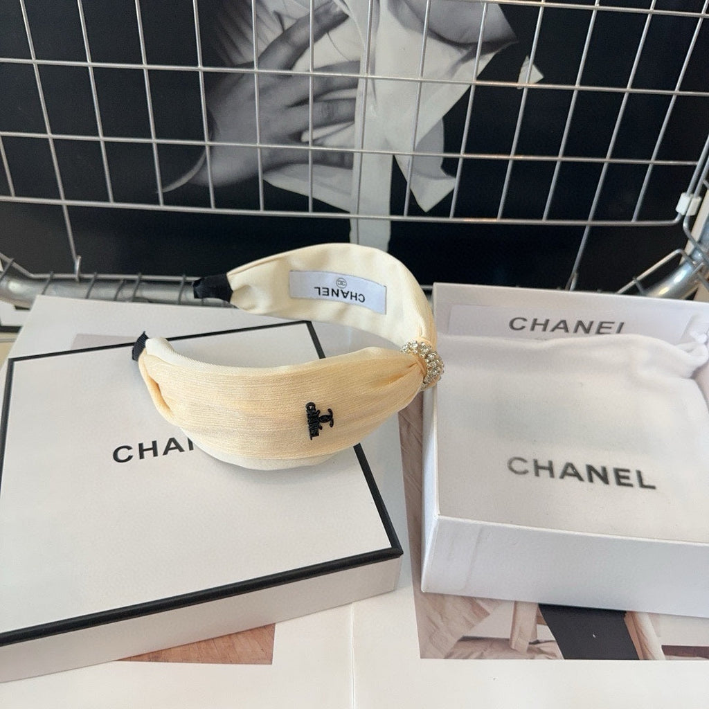 CHANEL BEIGE CREAM SILK AND FABRIC HAIRBAND 410876