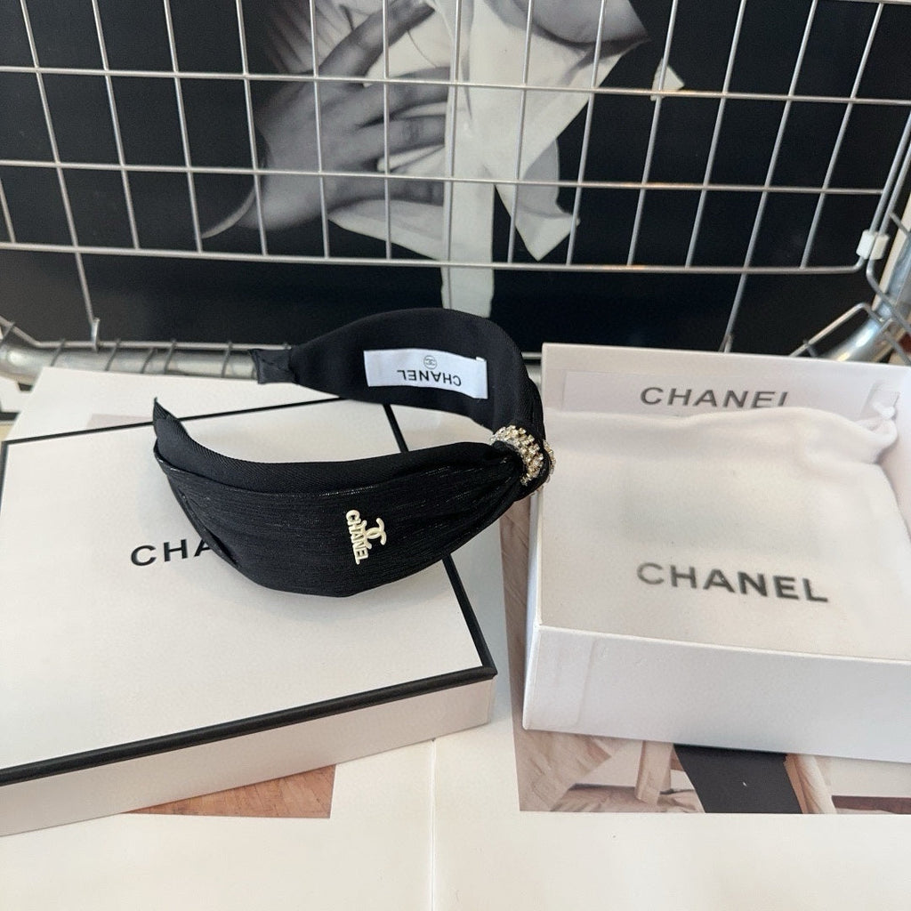 CHANEL BLACK SILK AND FABRIC HAIRBAND 410877