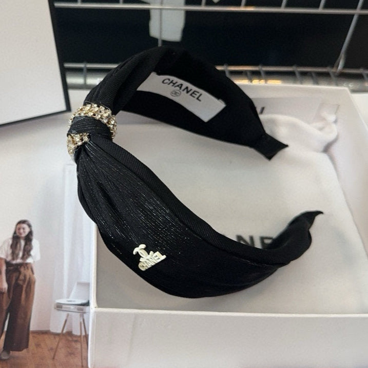 CHANEL BLACK SILK AND FABRIC HAIRBAND 410877