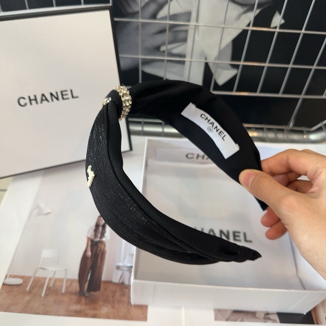 CHANEL BLACK SILK AND FABRIC HAIRBAND 410877