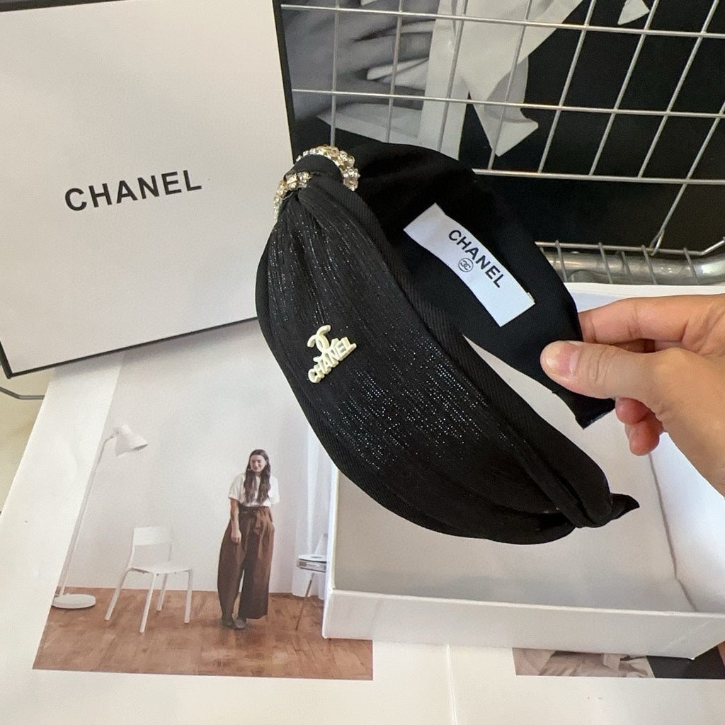 CHANEL BLACK SILK AND FABRIC HAIRBAND 410877