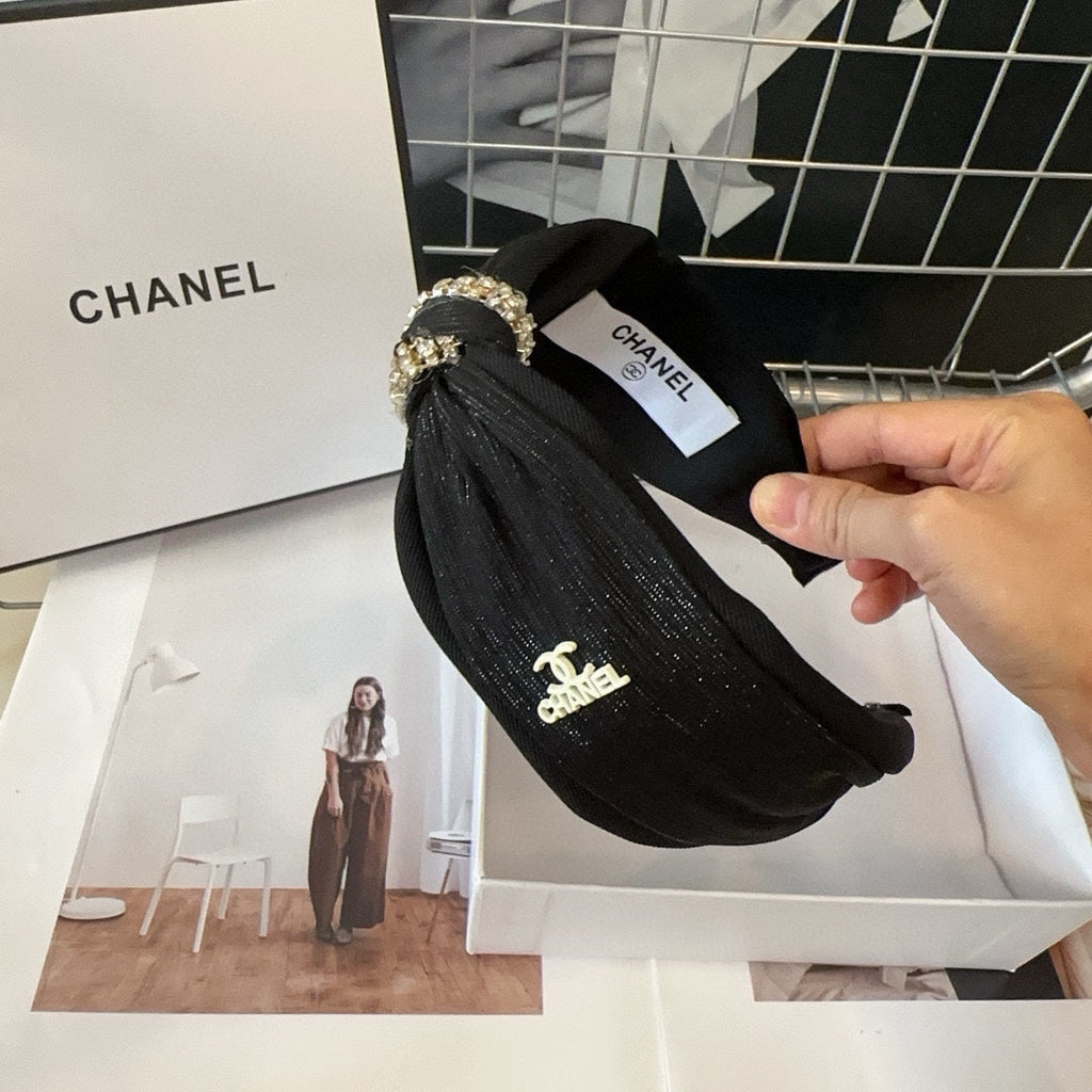 CHANEL BLACK SILK AND FABRIC HAIRBAND 410877
