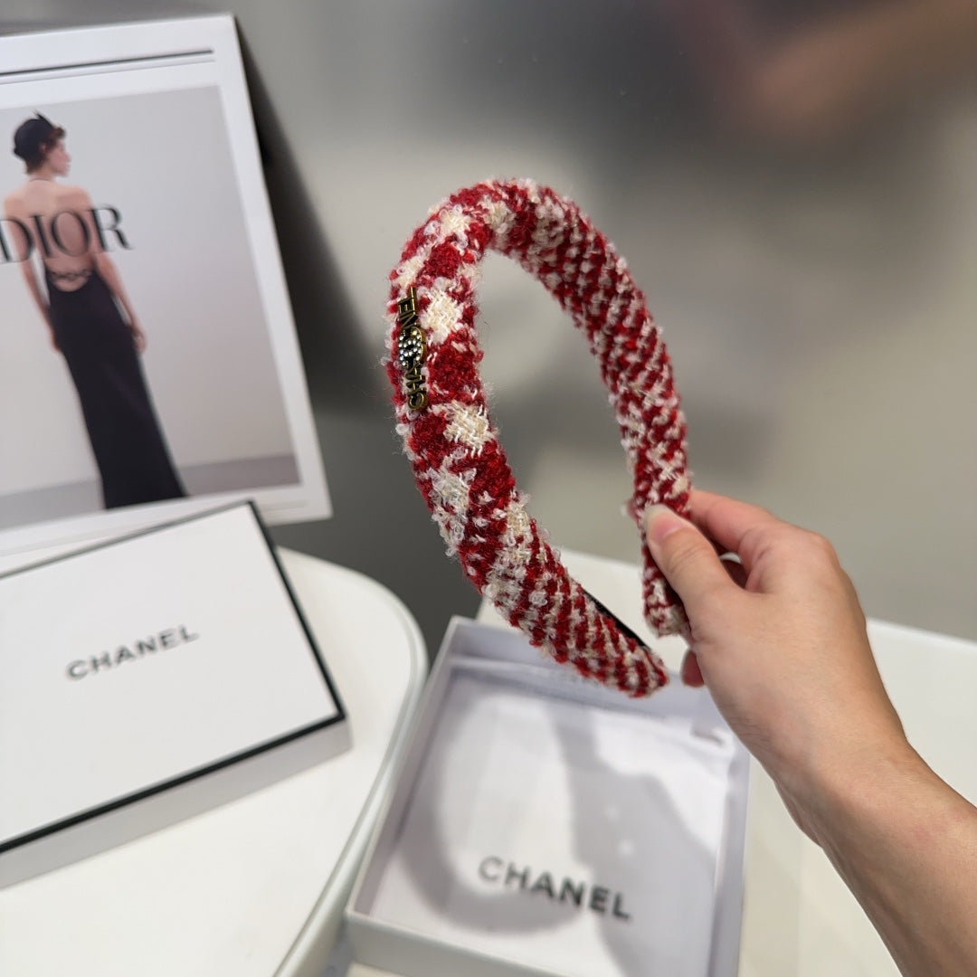 CHANEL CHERRY RED MIX WHITE WOOL HAIRBAND 412546